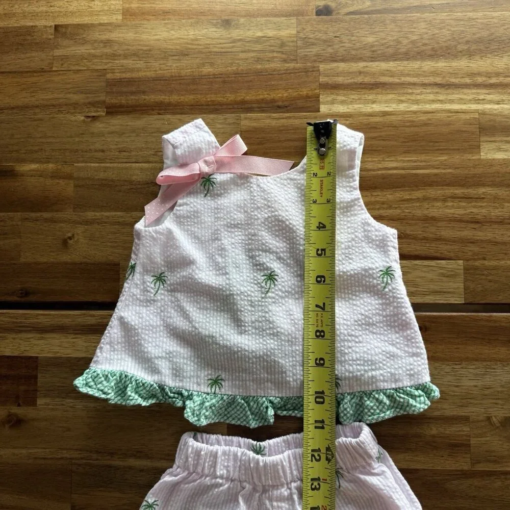 Funtasia Too Pink & White‎ Baby Girls Set Seersucker Size 6 Month Palm Print Bow